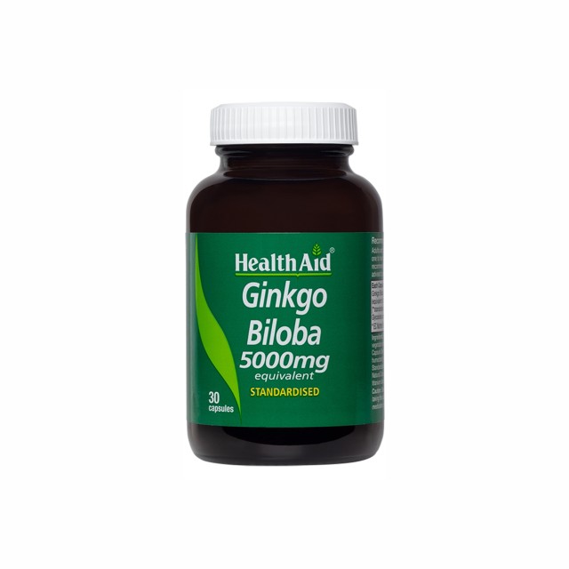 Health Aid Ginkgo Biloba 5000mg Root Extract Συμπλήρωμα Διατροφής για Υγιές Κυκλοφορικό & Πνευματικές Επιδόσεις, 30 Κάψουλες
