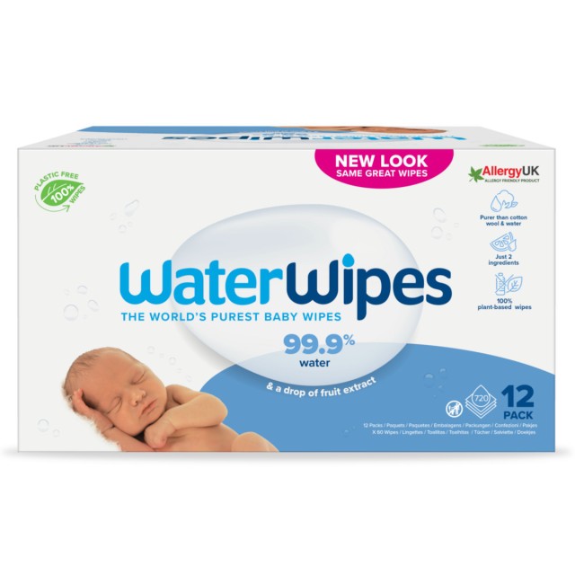 WaterWipes 100% Plastic-free Monthly Pack Μωρομάντηλα με 99,9% Νερό, 12χ60τμχ