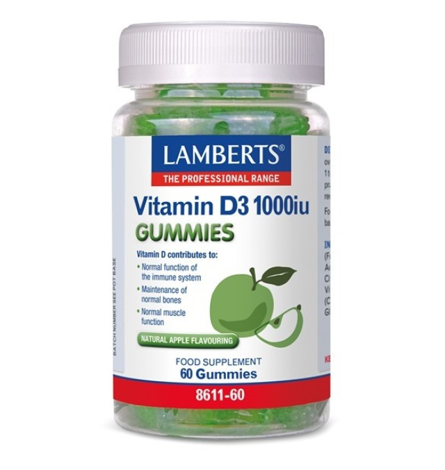 Lamberts Vitamin D3 1000iu Gummies Συμπλήρωμα Διατροφής με Βιταμίνη D3 με Φυσική Γεύση Μήλου, 60 ζελεδάκια