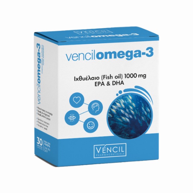 Vencil Omega-3 Fish Oil 1000mg EPA & DHA Συμπλήρωμα Διατροφής με Ωμ...