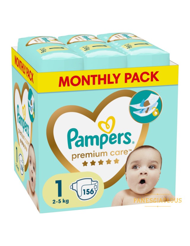 Pampers Πανες Premium Care Monthly Pack Νo1 (2-5kg), 156 Τεμάχια