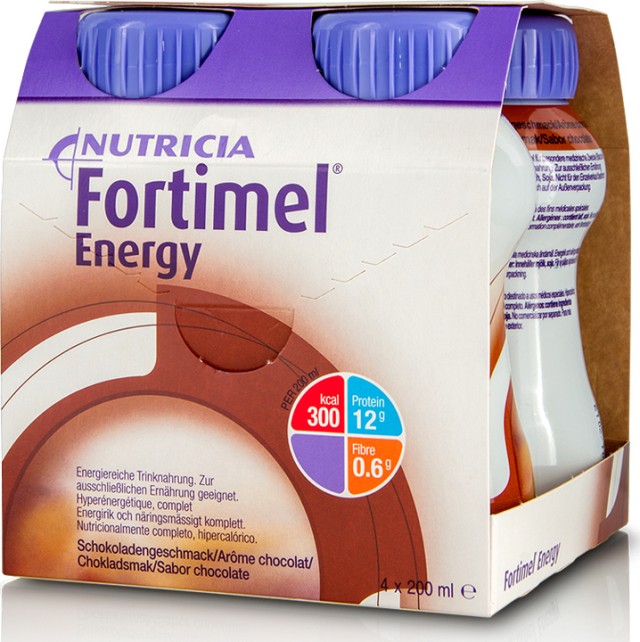 Fortimel Energy Σοκολάτα Θρεπτικό & Υψηλής Ενέργειας Συμπλήρωμα Διατροφής, 4x200ml