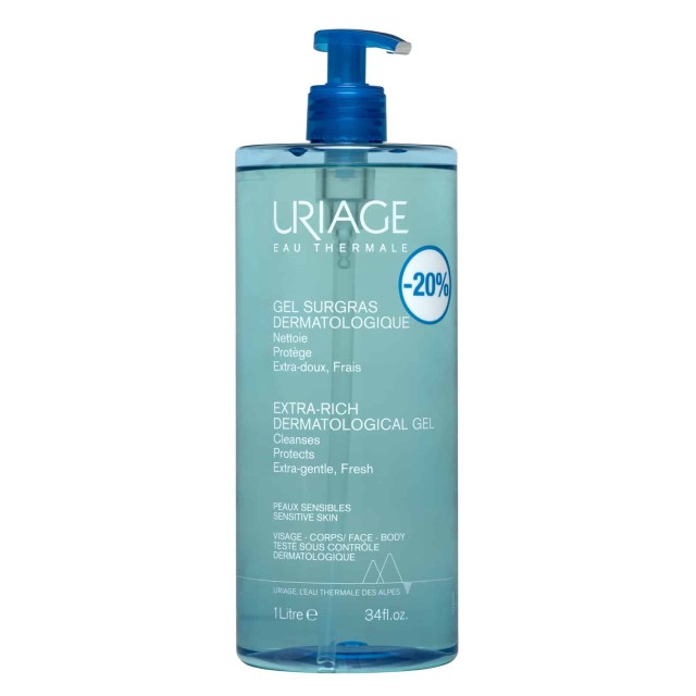 Uriage Extra-Rich Dermatological Gel Πλούσιο Τζελ Καθαρισμού, 1000ml PR(STICKER -20%)