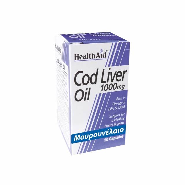 Health Aid Cod Liver Oil 1000mg Vegetarian Συμπλήρωμα Διατροφής με Μουρουνέλαιο για Υγιή Καρδιά, Οστά & Αρθρώσεις, 30 Κάψουλες