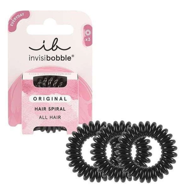 Invisibobble Original Hair Spiral True Black Λαστιχάκια Μαλλιών, 3 Τεμάχια