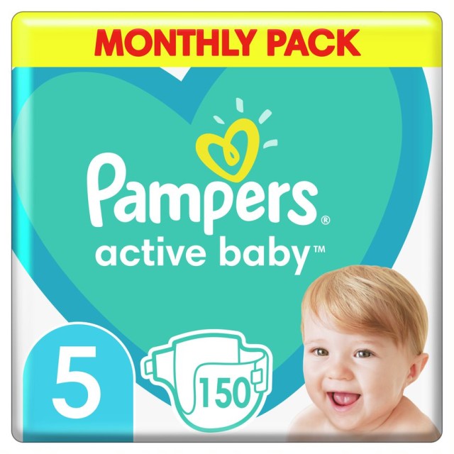 Pampers Active Baby Πάνες Μέγεθος 5 (11-16kg) Monthly Pack, 150 τεμάχια