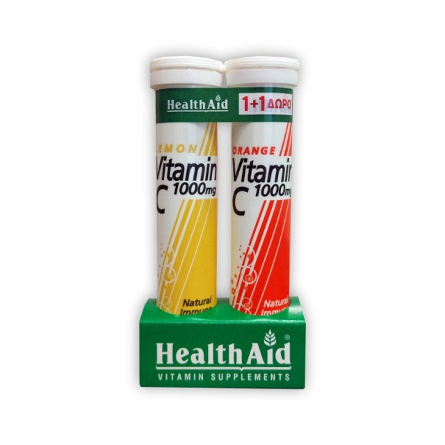 Health Aid Promo O Vitamin C 1000mg Lemon & ΔΩΡΟ Vitamin C 1000mg Orange, 2x20 Αναβράζοντα Δισκία