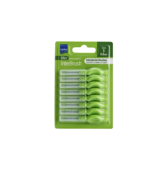 Intermed Ergonomic Mini Μεσοδόντια Βουρτσάκια με Λαβή Size 5 - 0.8mm Πράσινο, 8τμχ