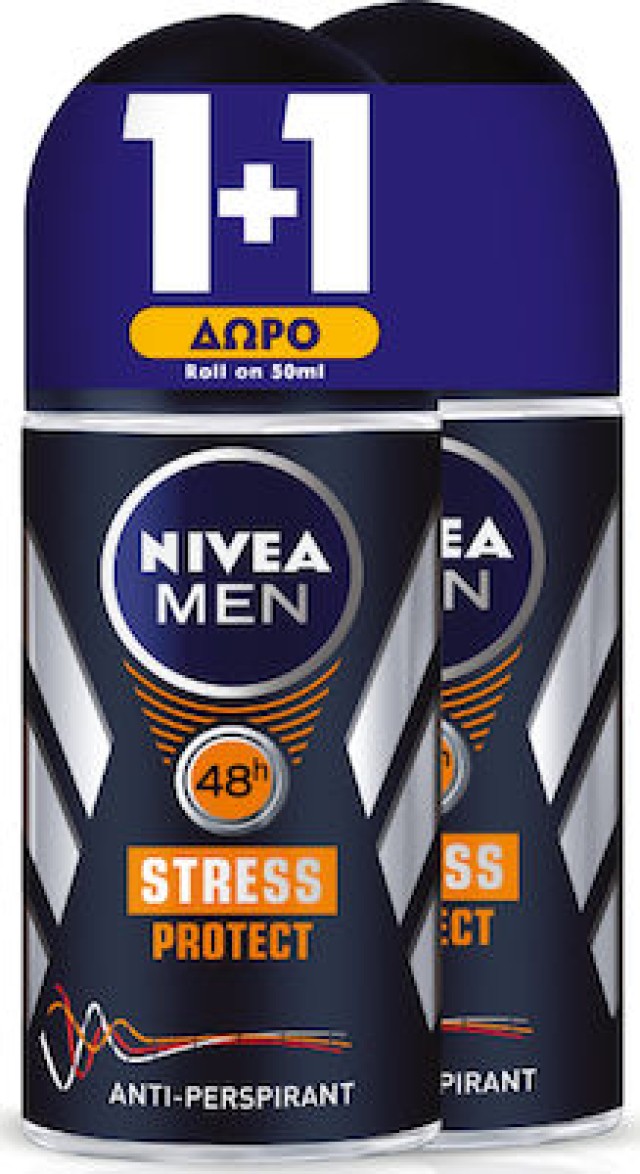 Nivea Men Stress Protect Ανδρικό Αποσμητικό Roll-On 48ωρης Προστασίας 1+1 ΔΩΡΟ, 2x50ml