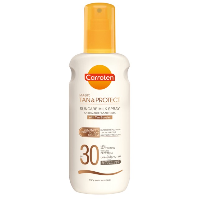 Carroten Magic Tan & Protect Suncare Milk Spray SPF30 Αντηλιακό Γαλάκτωμα σε Spray - Προστασία & Μαύρισμα, 200ml