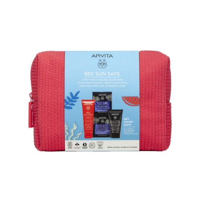Apivita Promo Bee Sun Safe Hydra Fresh Gel-Cream Spf50 50ml + Black Detox Cleansing Jelly 50ml + Express Face Mask Sea Levander 2x8ml + Δώρο Κοραλί Νεσεσέρ