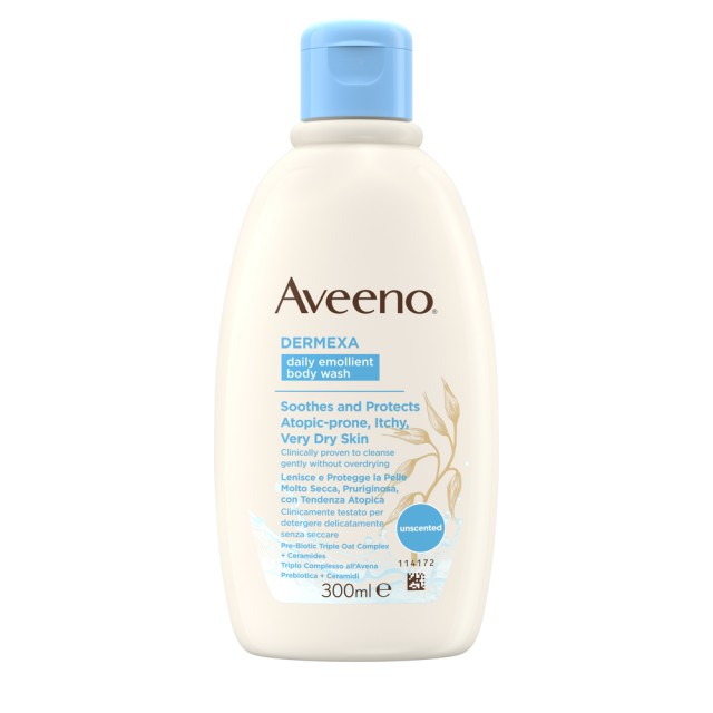 Aveeno® Dermexa Daily Emollient Body Wash Ενυδατικό Υγρό Καθαρισμού Σώματος για Ευαίσθητο Ξηρό Δέρμα με Τάση Ατοπίας 300ml