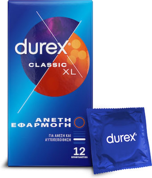 Durex Classic XL Προφυλακτικά για Άνετη Εφαρμογή, 12 Τεμάχια