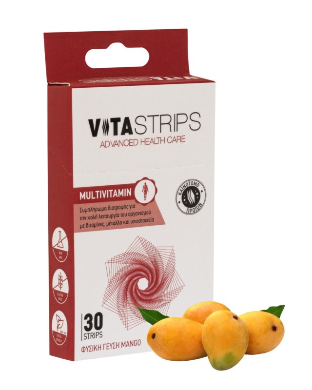 Vitastrips Multivitamin Συμπλήρωμα Διατροφής για την Καλή Λειτουργία του Οργανισμού, 30 Λεπτά Φυλλαράκια