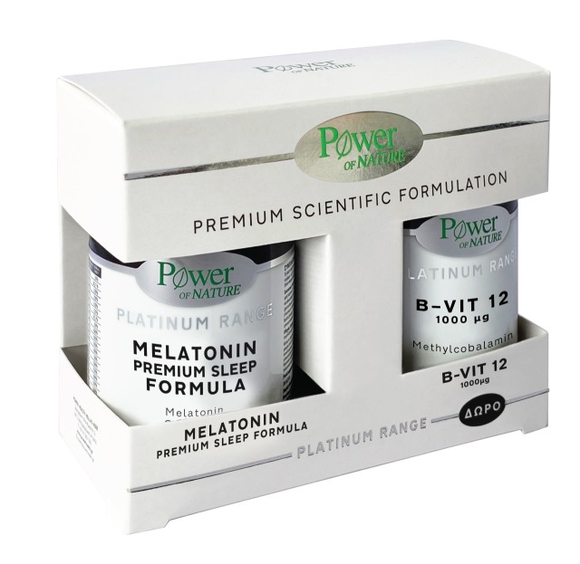 Power of Nature Platinum Range Promo Melatonin Premium Sleep Formula, 30 Kάψουλες & Δώρο B-Vit 12 1000μg 20 Ταμπλέτες