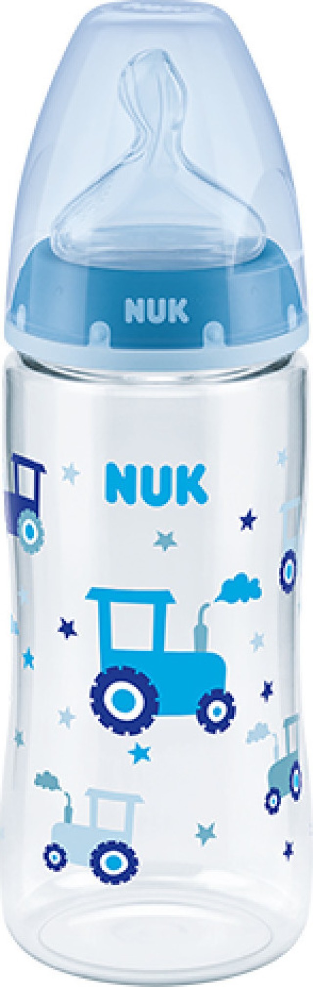 Nuk Πλαστικό Μπιμπερό First Choice Plus Temperature Control Κατά των Κολικών με Θηλή Σιλικόνης 300ml για 6-18 μηνών Μπλε Τρακτέρ