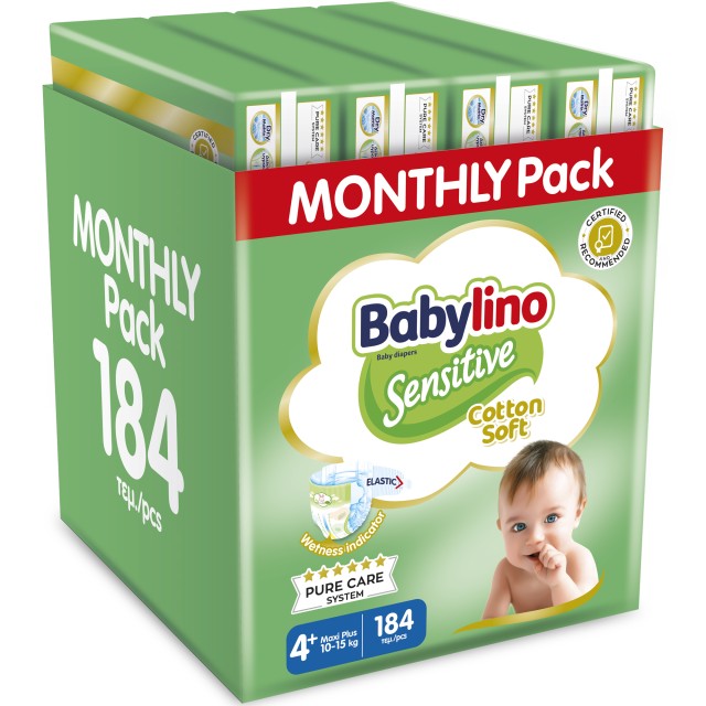 Babylino Sensitive Pants Monthly Pack Πάνες με Αυτοκόλλητο No.4 για 10-15kg Promo, 184τμχ