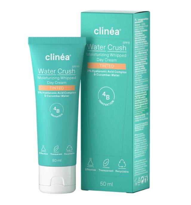 Clinea Water Crush Tinted SPF15 Ενυδατική Κρέμα Ημέρας με Χρώμα, 50ml