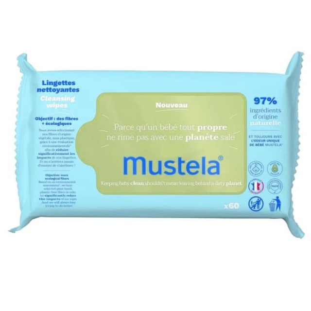 Mustela Eco-Responsible Natural Fiber Cleansing Wipes Απαλά Οικολογικά Μαντηλάκια Καθαρισμού, 60 τεμάχια