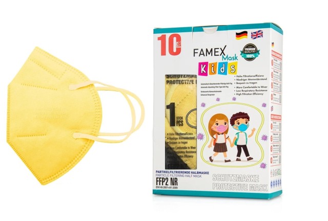 Famex Μάσκα Προστασίας FFP2 NR για Παιδιά σε Κίτρινο χρώμα 10τμχ