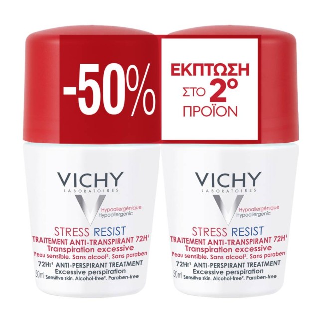 Vichy Deodorant Stress Resist Αποσμητικό Roll-on για Προστασία 72 Ωρών Promo 2x50ml