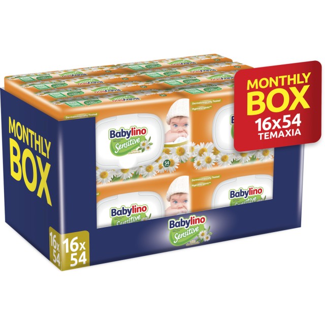 Babylino Sensitive Chamomile Μωρομάντηλα Χαμομήλι Με Καπάκι (16x54) Monthly Box, 864 Τεμάχια