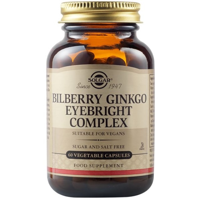 Solgar Bilberry Gingko Eyebright Complex  Συμπλήρωμα Διατροφής Αντιοξειδωτικών για τους Οφθαλμούς, 60 Φυτικές Κάψουλες