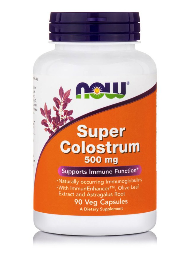 Now Super Colostrum 500 mg, w/ Olive Leaf Extract, 90 Κάψουλες