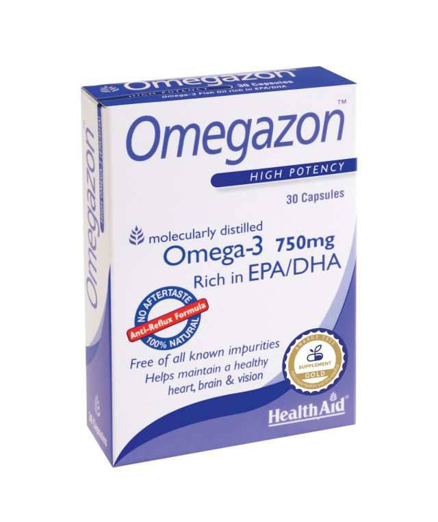 Health Aid Omegazon Συμπλήρωμα Διατροφής με Ωμέγα-3 Λιπαρά Οξέα για Καλή Λειτουργία της Καρδιάς & του Κυκλοφορικού 750mg, 30 Κάψουλες