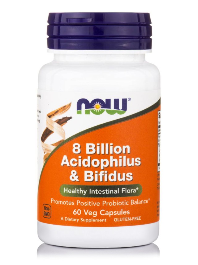 Now Acidophilus & Bifidus 8 Billion Συμπλήρωμα Προβιοτικών, 60 Φυτικές Κάψουλες