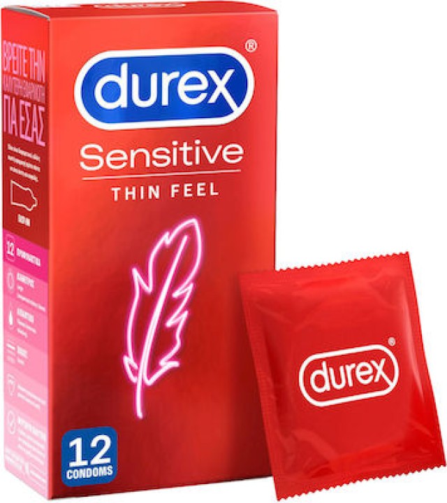 Durex Sensitive Προφυλακτικά Λεπτά για Μεγαλύτερη Ευαισθησία, 12 Τεμάχια