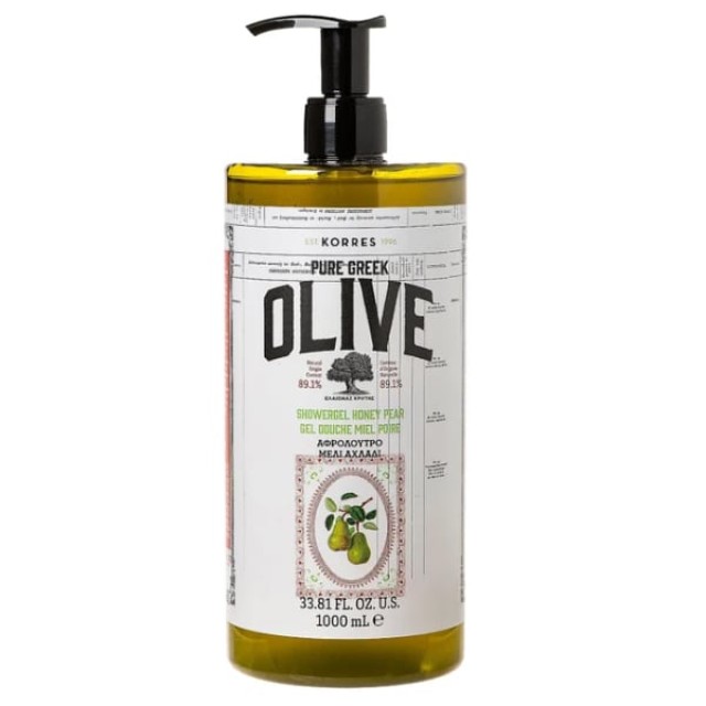 Korres Pure Greek Olive Shower Gel Honey Pear Αφρόλουτρο με Άρωμα Μέλι Αχλάδι, 1L