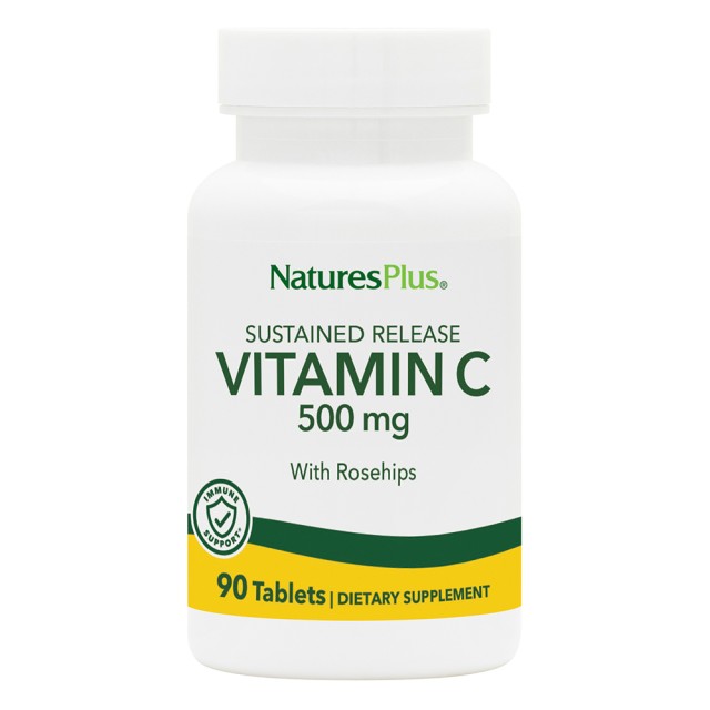 Natures Plus Vitamin C 500mg w/ Rose Hips Συμπλήρωμα Διατροφής Βιταμίνης C με Καρπούς Αγριοτριανταφυλλιάς, 90 Ταμπλέτες