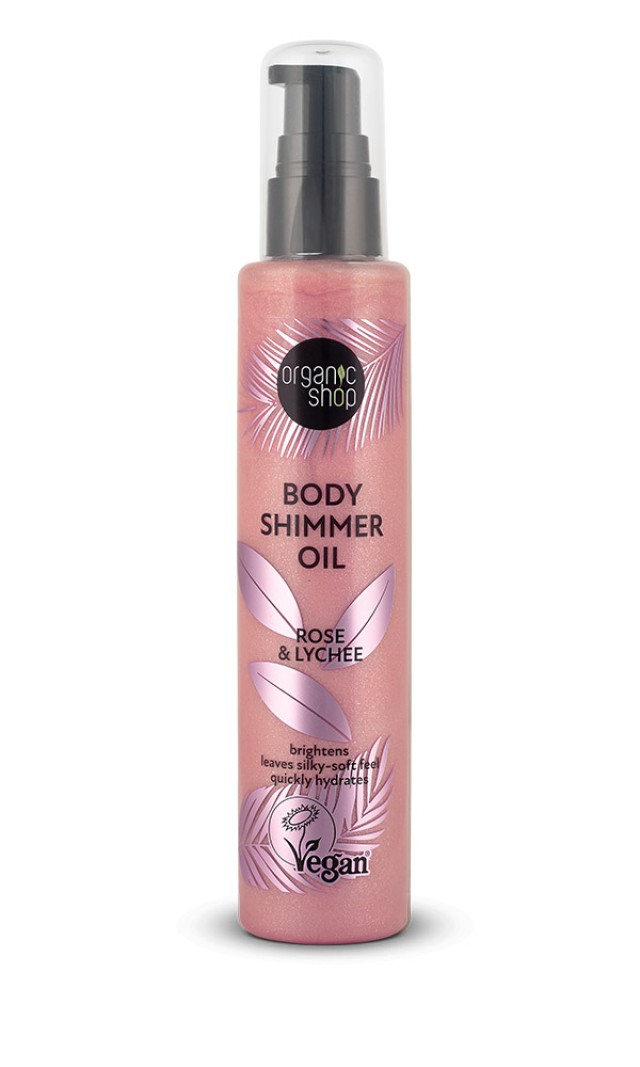 Organic Shop Body Shimmer Oil Rose & Lychee Λάδι Σώματος για Λάμψη, 100 ml
