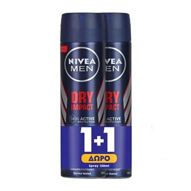 Nivea Promo Men Dry Impact 72h Anti-Perspirant Spray Ανδρικό Αποσμητικό Spray Για 72ωρη Προστασία, 300ml (2x150ml)