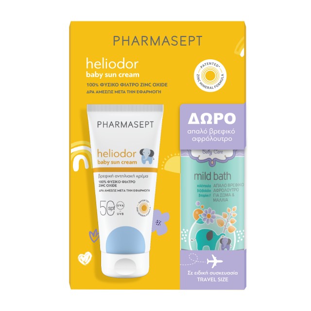 Pharmasept Heliodor Promo με Baby Sun Cream SPF 50 Βρεφική Αντηλιακή Κρέμα 100ml + Mild Bath Βρεφικό Αφρόλουτρο για Σώμα και Μαλλιά 100ml