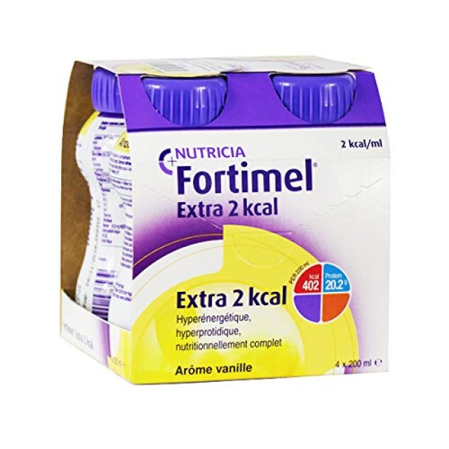 Fortimel Extra 2 Kcal Πόσιμο Θρεπτικό Συμπλήρωμα Υψηλής Ενέργειας Με Γεύση Βανίλια, 4x200ml
