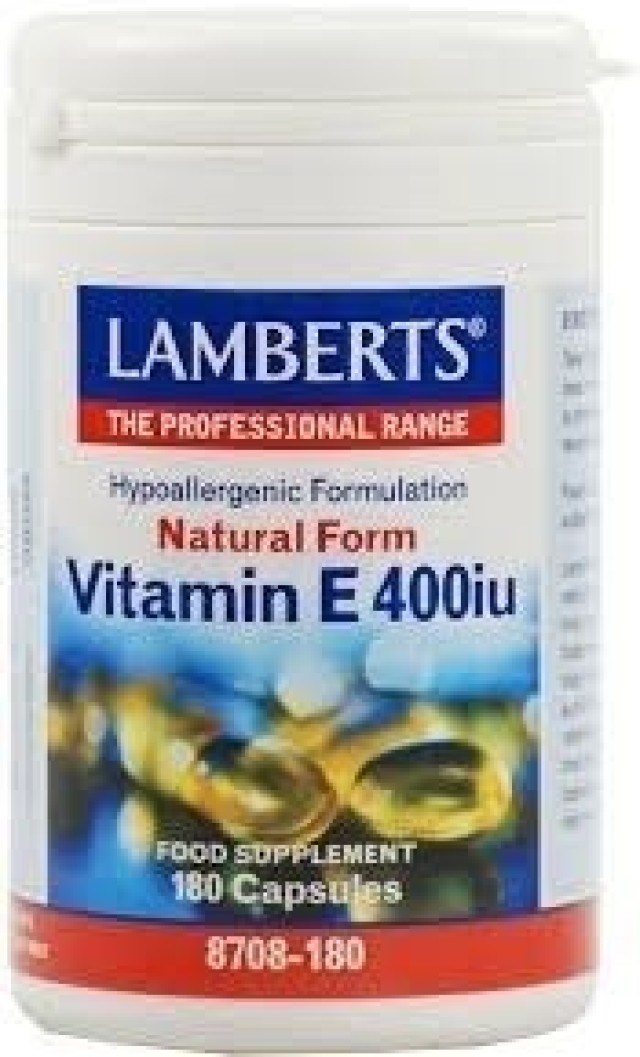 Lamberts Vitamin E 400IU Natural Form Φυσικής Προελεύσεως Βιταμίνη Ε, 180 Κάψουλες