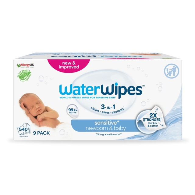 WaterWipes Οικολογικά Μωρομάντηλα με 99,9% Νερό, 9x60 Τεμάχια