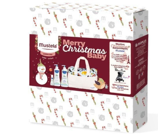 Mustela Merry Christmas Baby Σετ Περιποίησης με Γαλάκτωμα Σώματος (2), Απαλό Τζέλ Καθαρισμού, & Tσάντα Αλλαξιέρα, 4 Τεμάχια