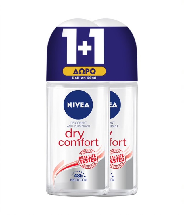 Nivea PROMO Dry Comfort Γυναικείο Αποσμητικό Roll-on 48ωρης Προστασίας, 2x50ml (1+1 ΔΩΡΟ)