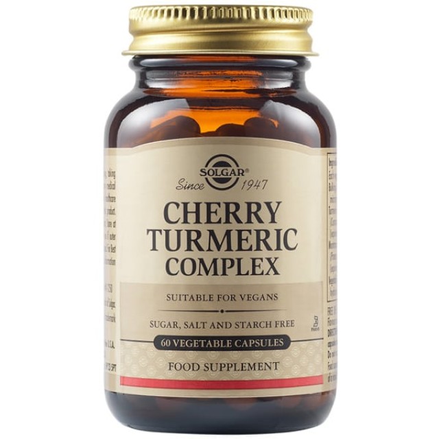 Solgar Cherry Turmeric Complex Για την Βελτίωση του Πεπτικού Συστήματος, 60 Φυτικές Κάψουλες