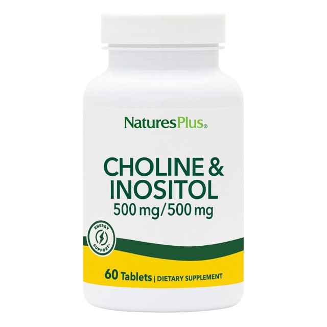 Natures Plus Choline & Inositol 500mg Συμπλήρωμα Χολίνης & Ινοσιτόλης για την Καλή Υγεία του Νευρικού Συστήματος, 60 ταμπλέτες