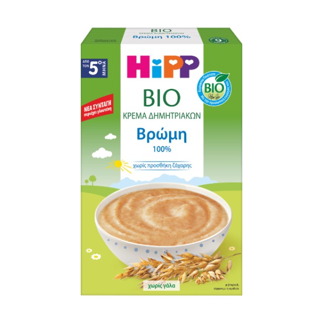 Hipp Bio Κρέμα Δημητριακών Με Βρώμη Χωρίς Γάλα Από Τον 5ο Μήνα, 200gr