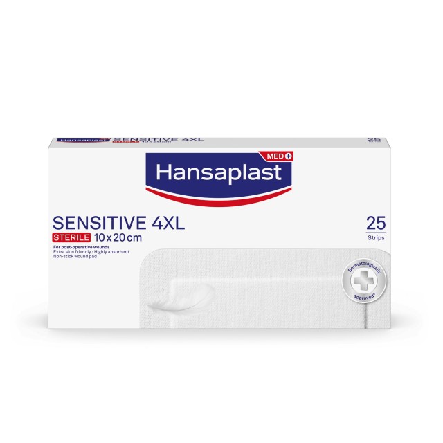 Hansaplast Sensitive 4XL Sterile [10x20cm Με Ενσωματωμένης Γάζας Πληγής 5x15cm] 25 Τεμάχια