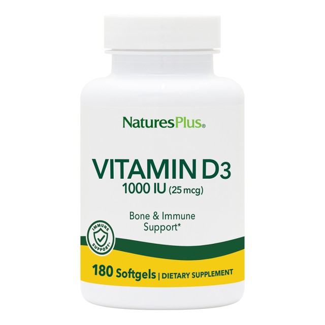 Natures Plus Vitamin D3 1000IU, 180 Mαλακές Kάψουλες