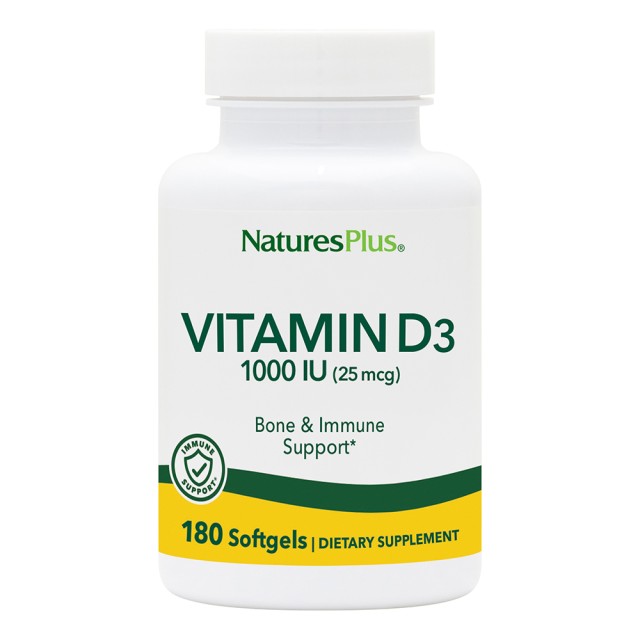 Natures Plus Vitamin D3 1000IU, 180 Mαλακές Kάψουλες