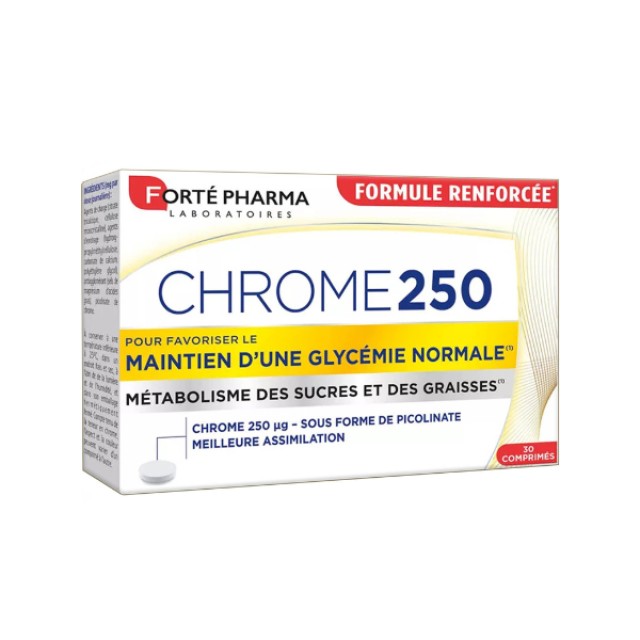 Forte Pharma Chrome 250 Συμπλήρωμα Διατροφής για τη Διατήρηση Φυσιολογικών Επιπέδων Γλυκόζης στο Αίμα, 30tabs