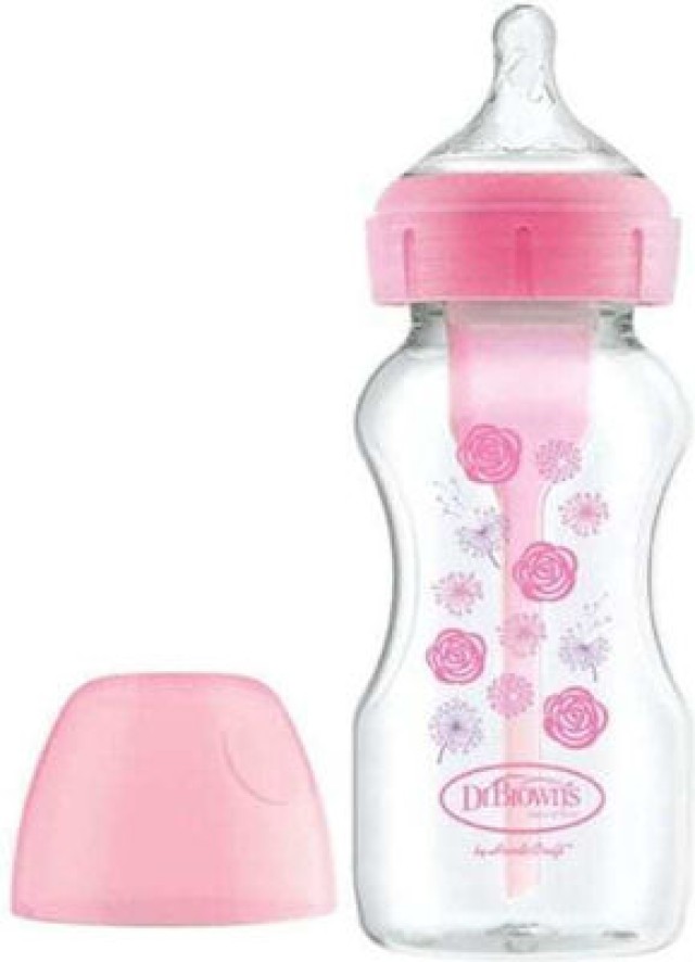 Dr. Browns Πλαστικό Μπιμπερό Options+ Κατά των Κολικών με φαρδύ Λαιμό & Θηλή Σιλικόνης για 0+ Μηνών Pink Flowers, 270ml