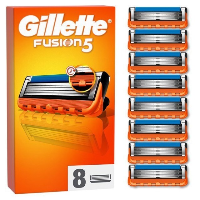 Gillette Fusion 5 Ανταλλακτικές Κεφαλές Mε 5 Λεπίδες & Λιπαντική Ταινία, 8 Τεμάχια